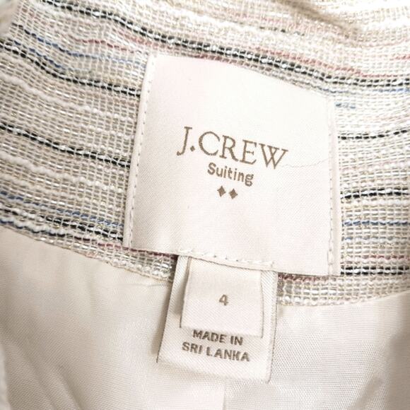 J.Crew Suiting Classy Short Jacket Sz 4 BEIGE Metallic Tweed Zip Pockets Luxury - Picture 16 of 16